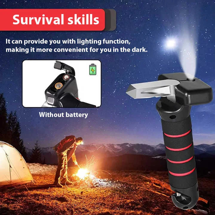 Red Emergency Car Window Breaker Tool with LED Flashlight