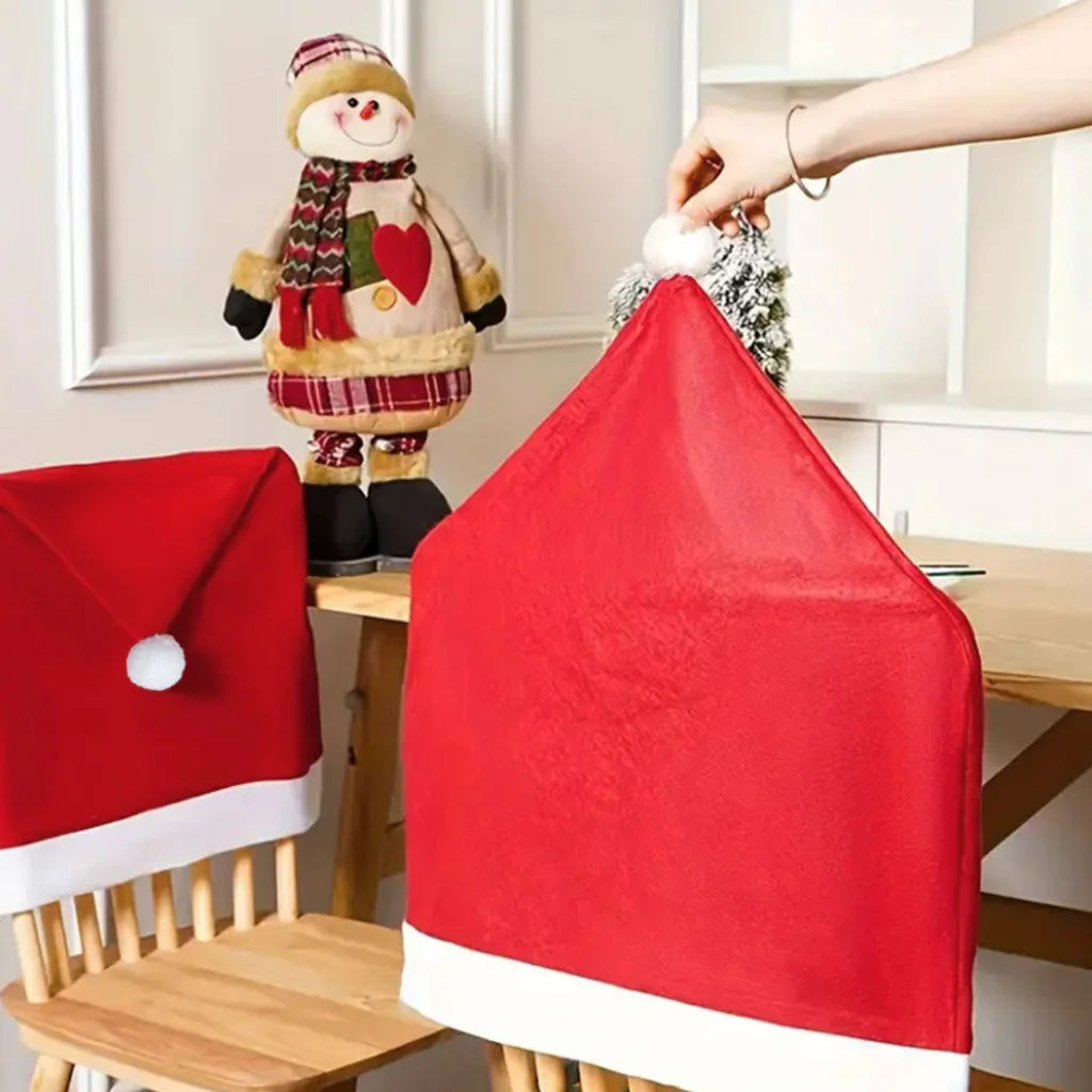 Red Festive Santa Hat Dining Chair Covers - Set of 8