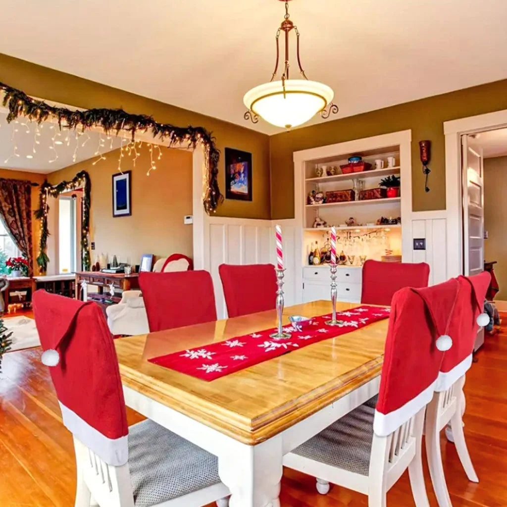 Red Festive Santa Hat Dining Chair Covers - Set of 8