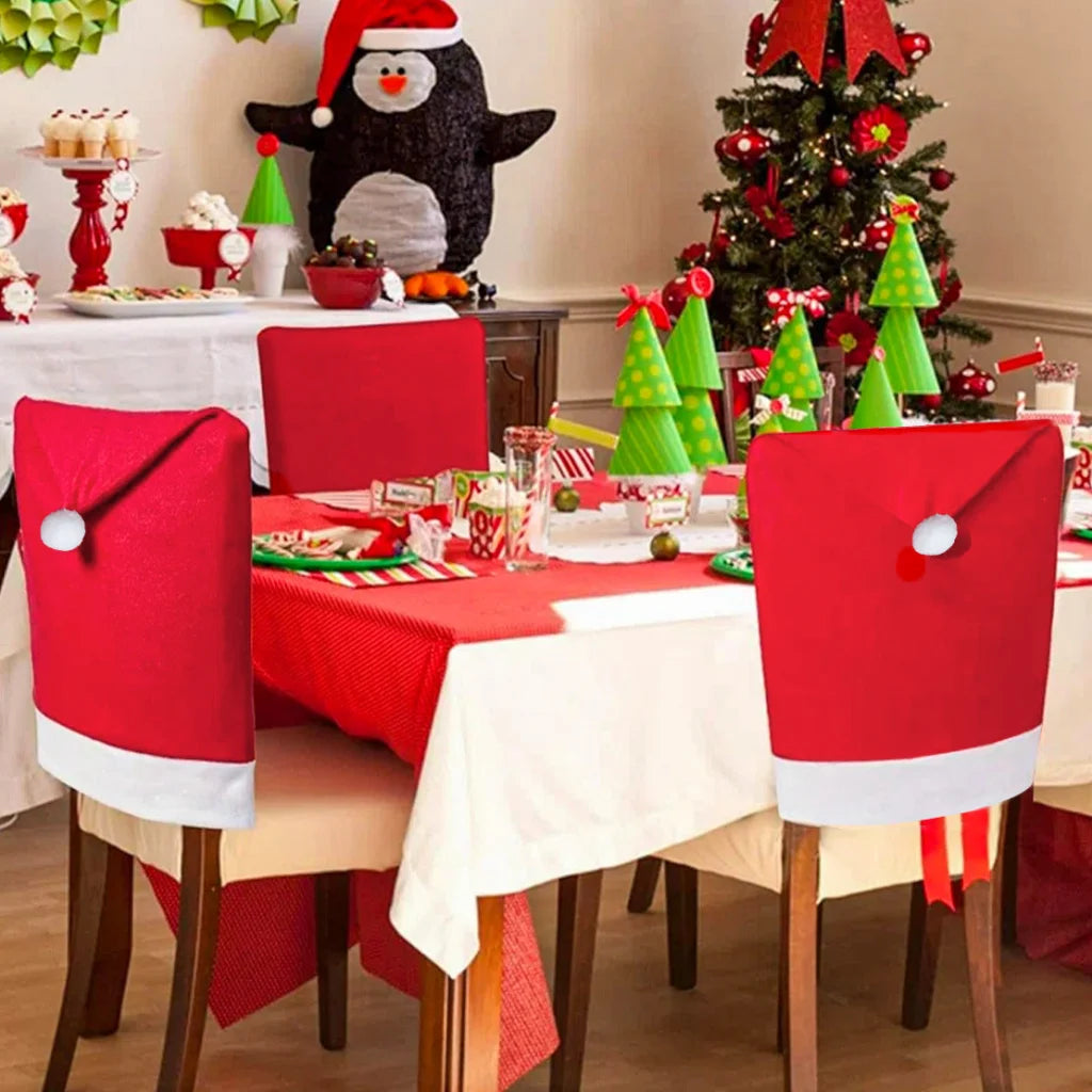 Red Festive Santa Hat Dining Chair Covers - Set of 8