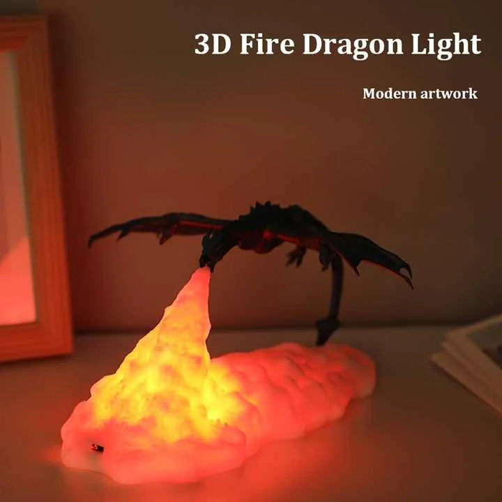 Red Fire Dragon 3D Printed LED Dragon Flame Night Light –