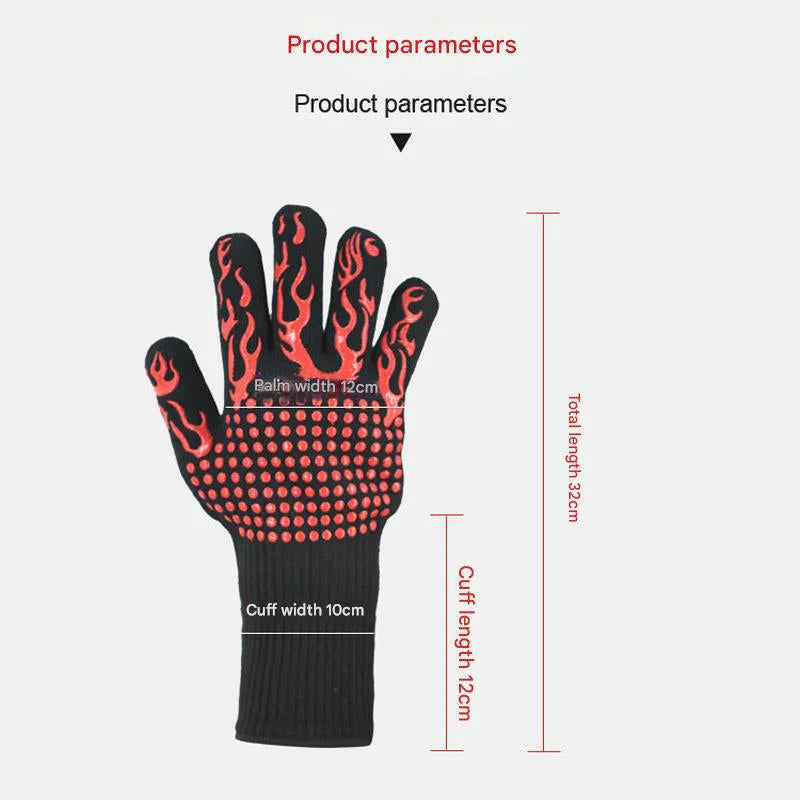 Red Flame Pattern Extreme Heat Resistant BBQ Gloves - 500°C