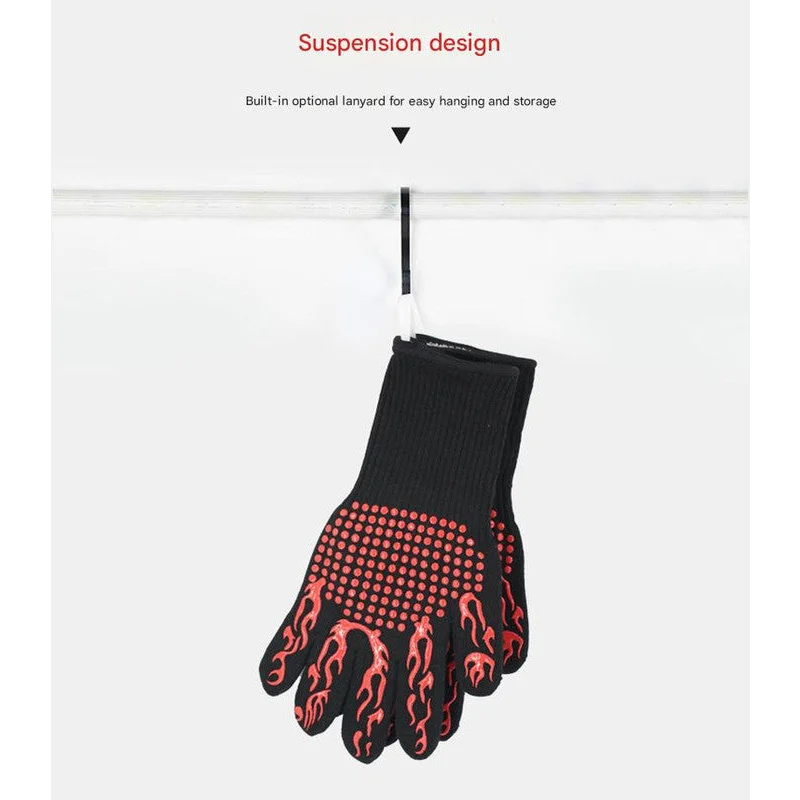 Red Flame Pattern Extreme Heat Resistant BBQ Gloves - 500°C