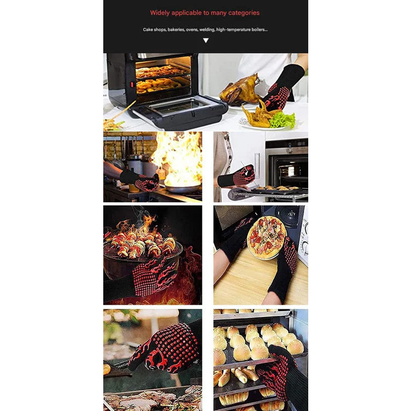 Red Flame Pattern Extreme Heat Resistant BBQ Gloves - 500°C