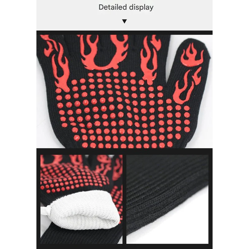 Red Flame Pattern Extreme Heat Resistant BBQ Gloves - 500°C