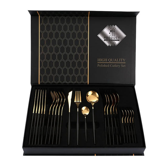 Red Gold Color Premium 24-Piece Stainless Steel Cutlery Set