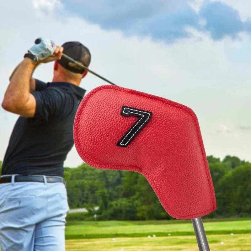 Red Golf Iron Head Covers Set of 10 - Waterproof PU Leather