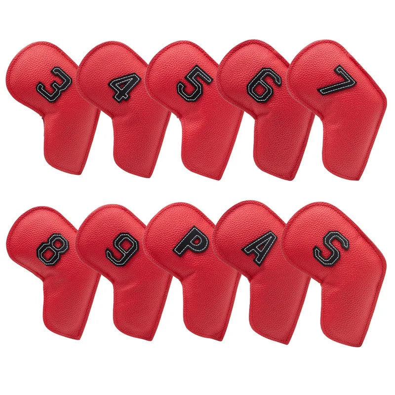 Red Golf Iron Head Covers Set of 10 - Waterproof PU Leather