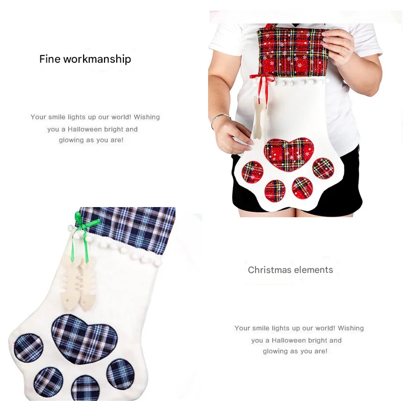 Red Large Plaid Dog Paw Christmas Stocking - Festive