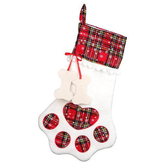 Red Large Plaid Dog Paw Christmas Stocking - Festive
