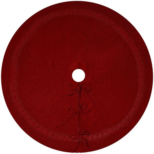 Red Luxury Knit Christmas Tree Skirt with Cable-Knit Border