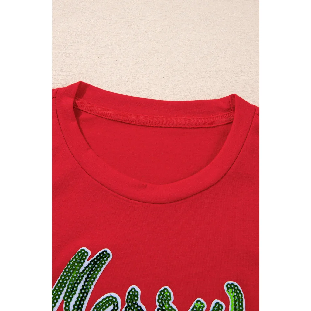 Red Merry Christmas Graphic Crewneck T Shirt - M - Fashion