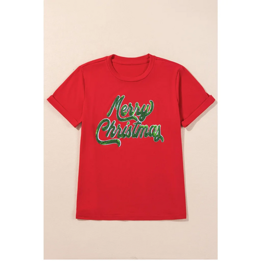 Red Merry Christmas Graphic Crewneck T Shirt - S - Fashion