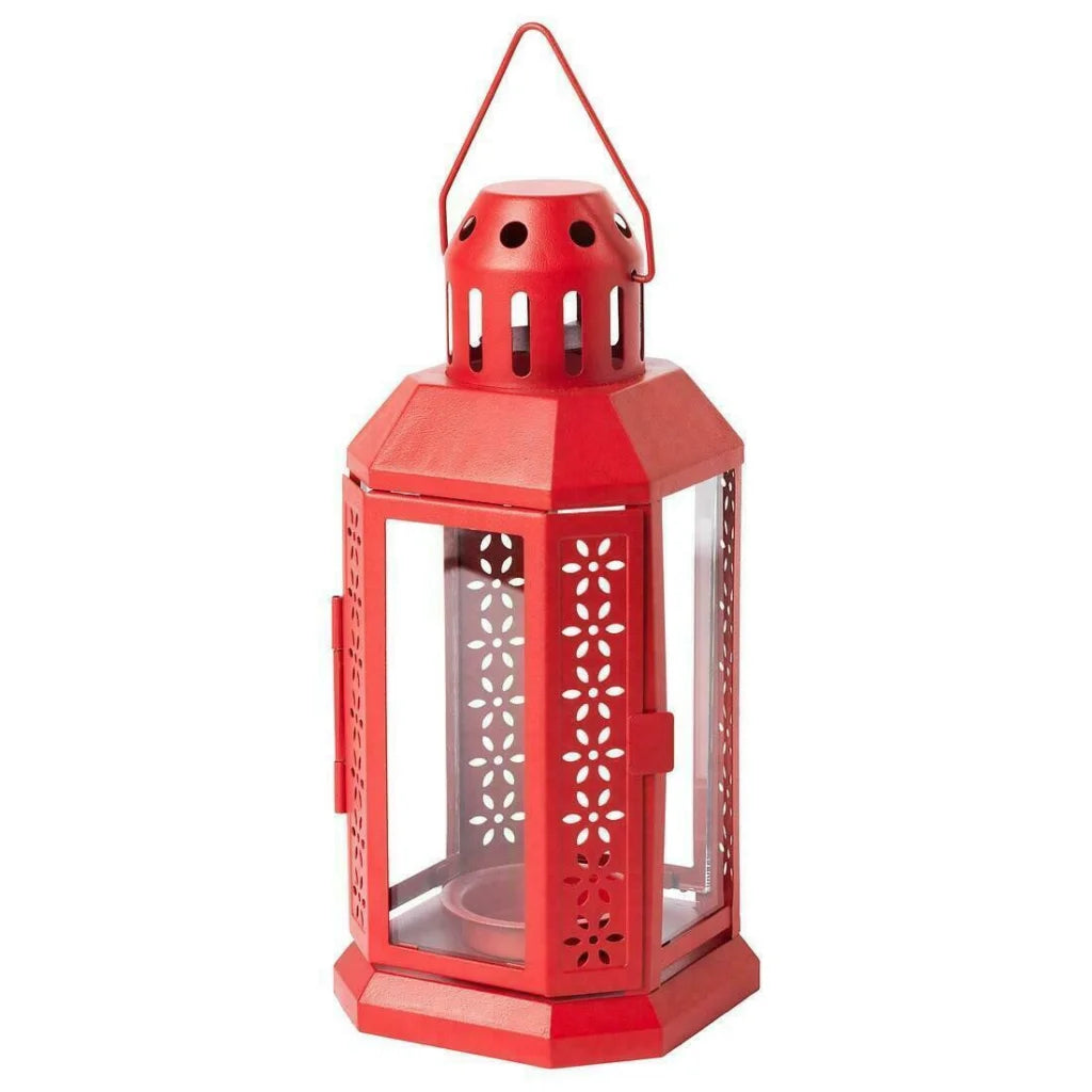 Red Metal Miners Lantern 21cm Tealight Candle Holder