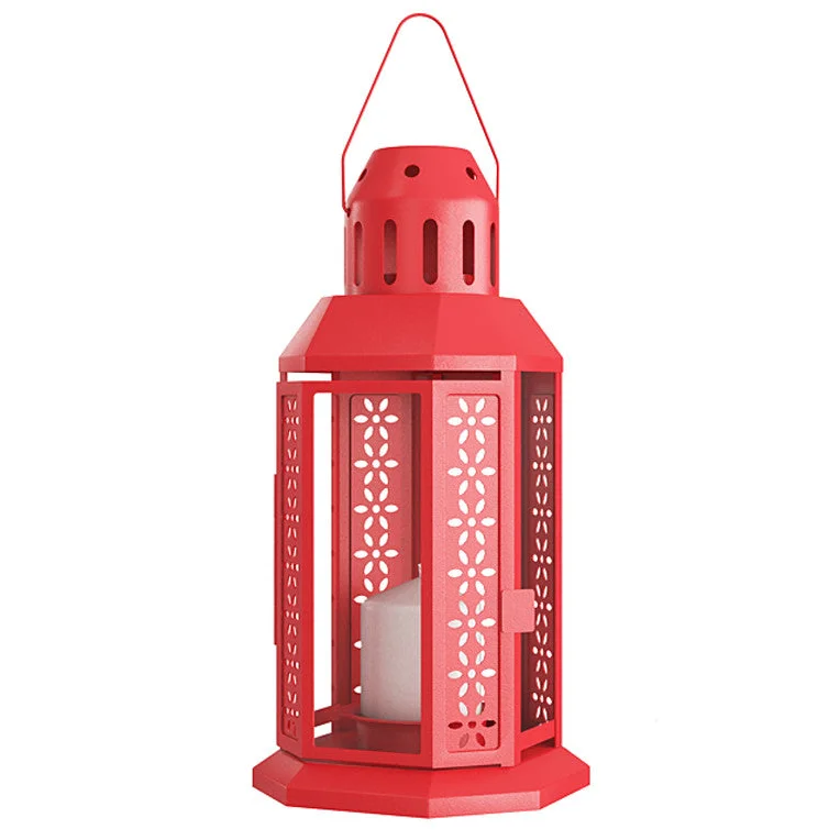 Red Metal Miners Lantern 21cm Tealight Candle Holder