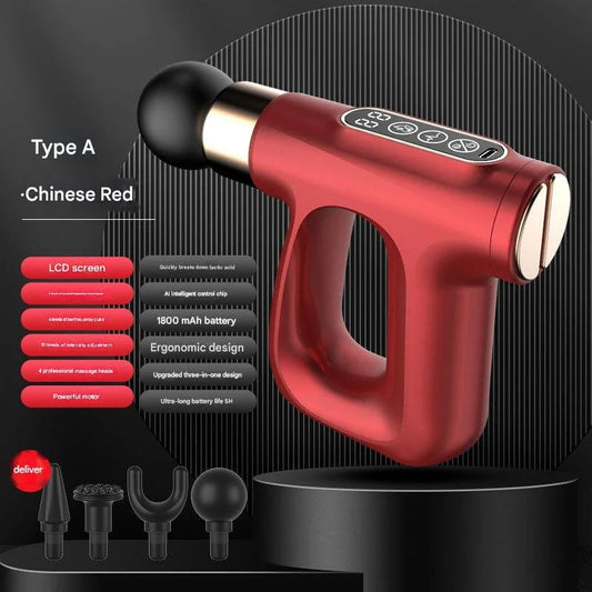Red Mini Fascia Gun Muscle Massager with Pulse Heat - Deep