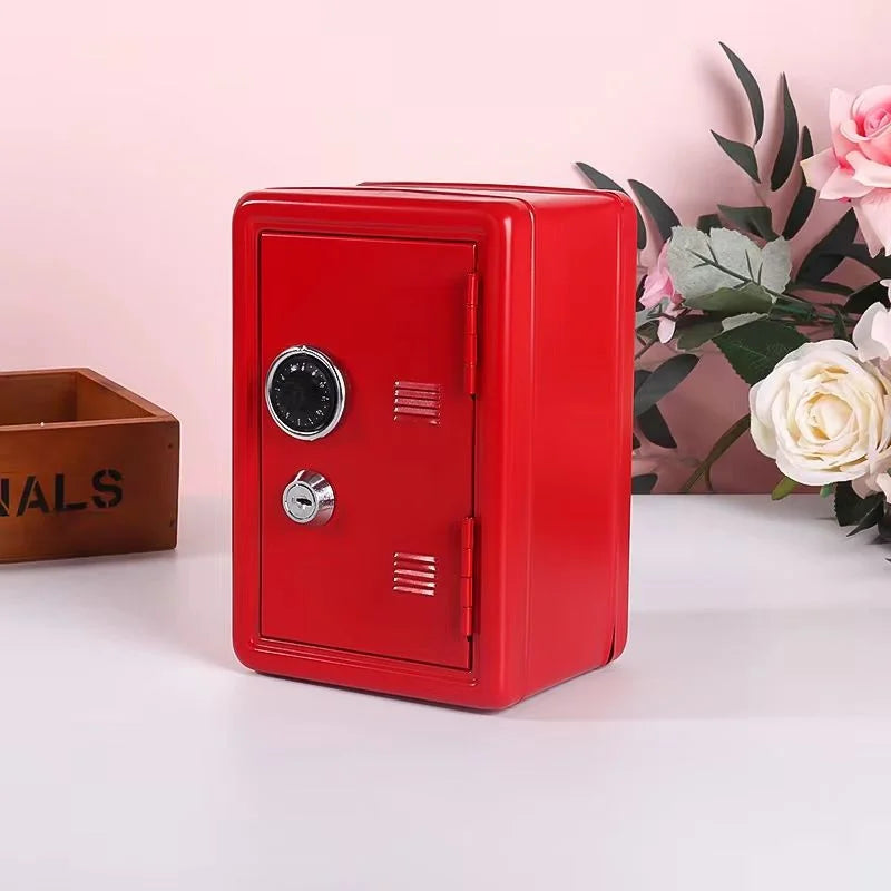 Red Mini Metal Safe Box with Combination Lock and Key