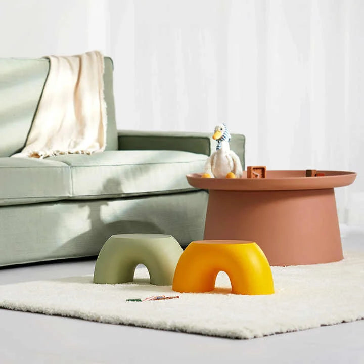 Red Minimalist Round Shape Footstool - Durable Anti-slip