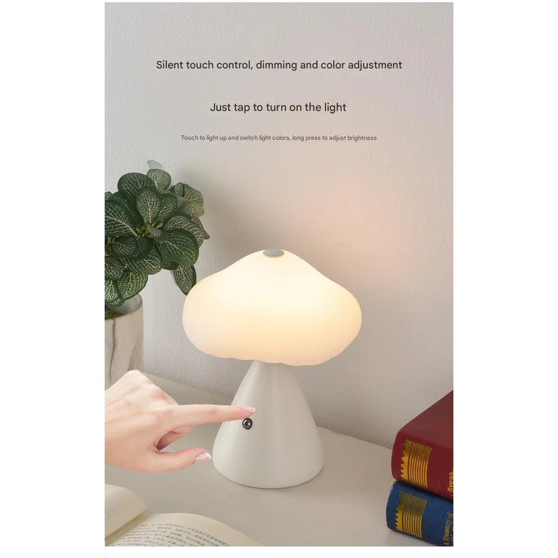 Red Mushroom LED Table Lamp - Rechargeable 3-Color Touch