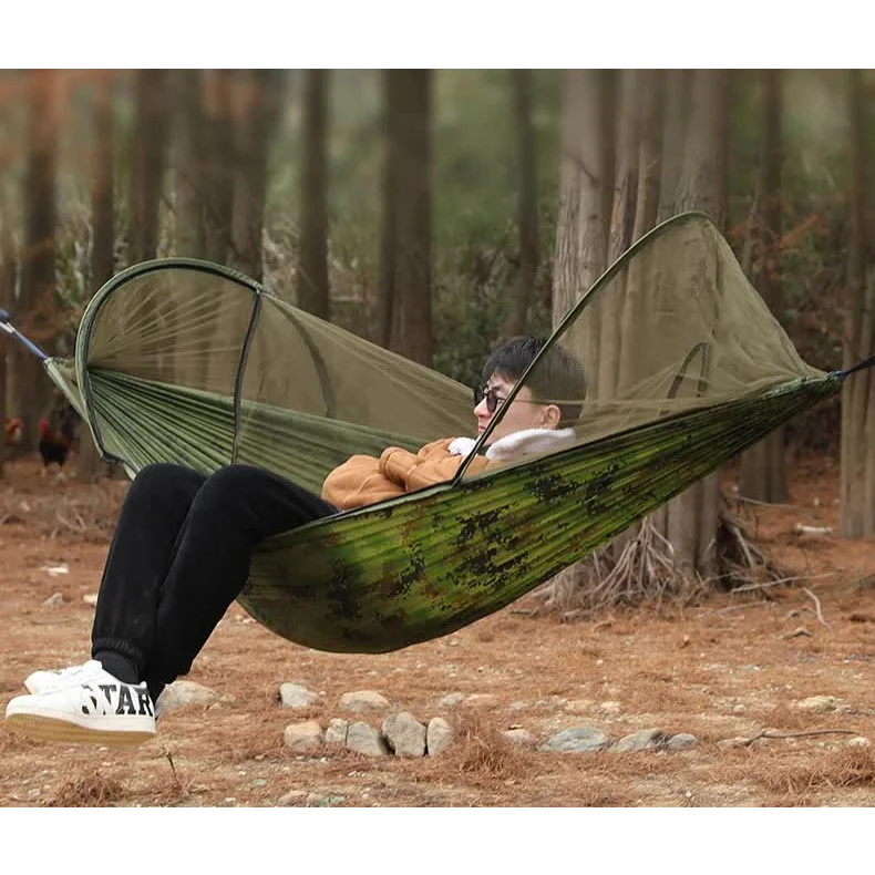 Red Outdoor Camping Hammock with Mosquito Net Anti-Tip