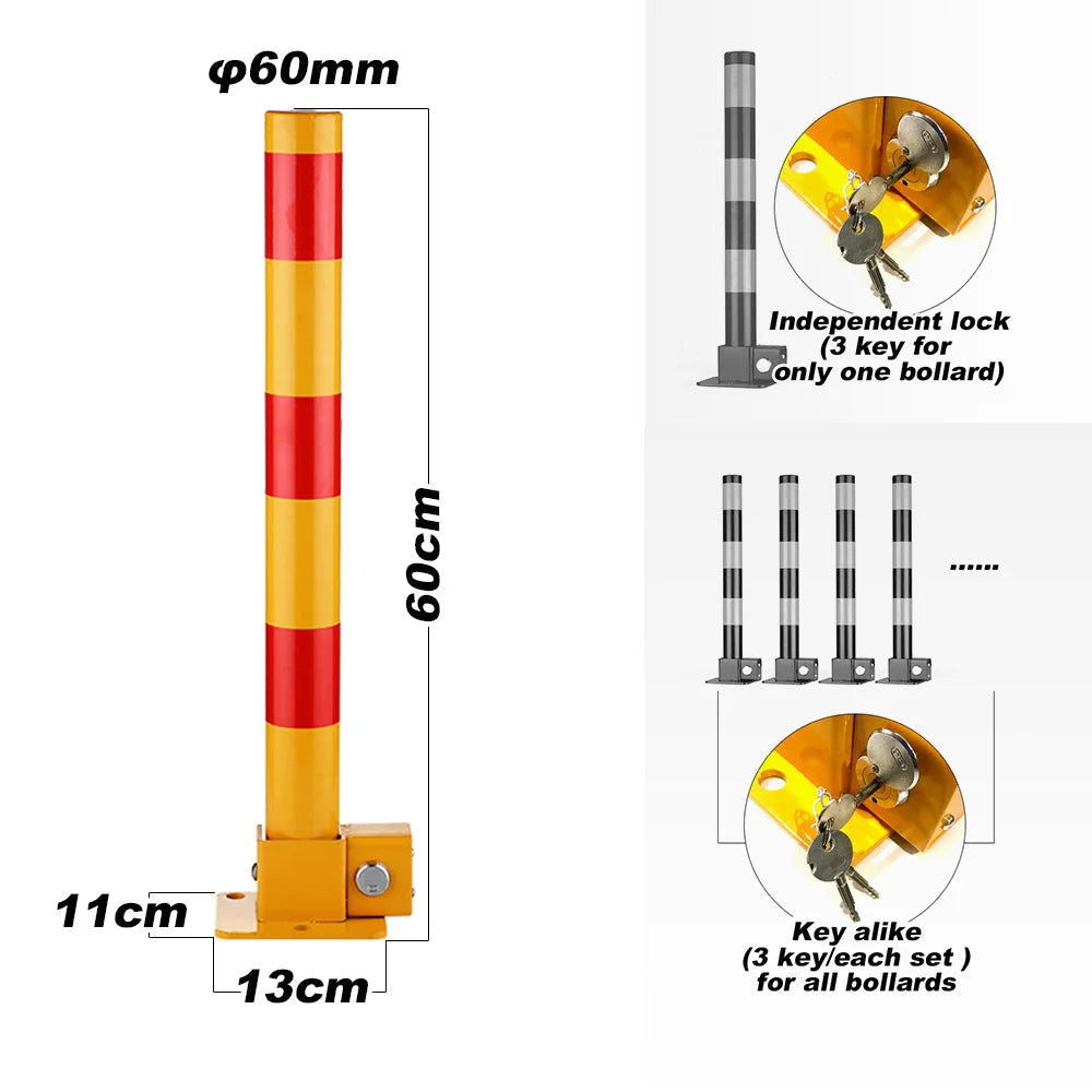 Red Parking Bollard locker Barrier Key Alike lock Fold Down