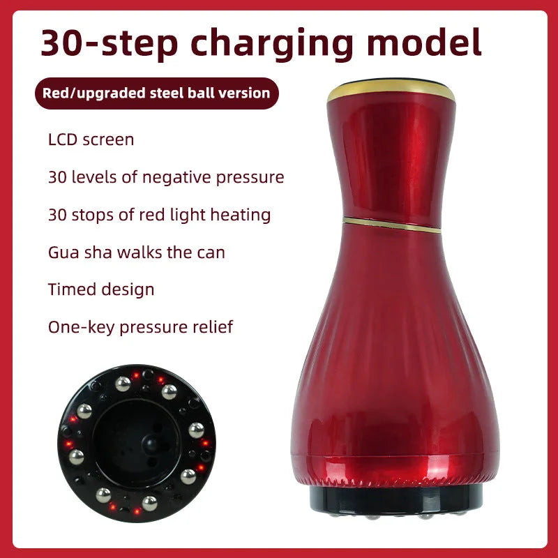 Red Portable Electric Cupping Therapy Device - Adjustable