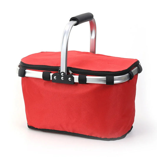 Red Portable Picnic Basket - Foldable Insulated Outdoor