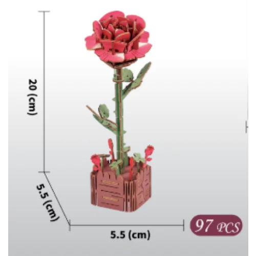Red Rose DIY 3D Wooden Flower Puzzle Toy - Educational