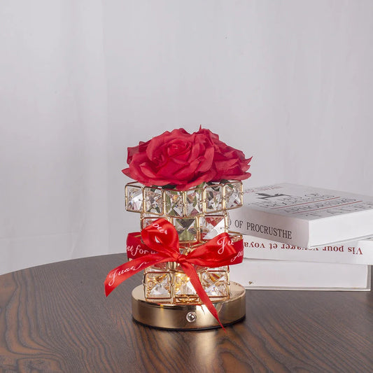 Red Rose LED Crystal Flower Table Lamp - USB Rechargeable