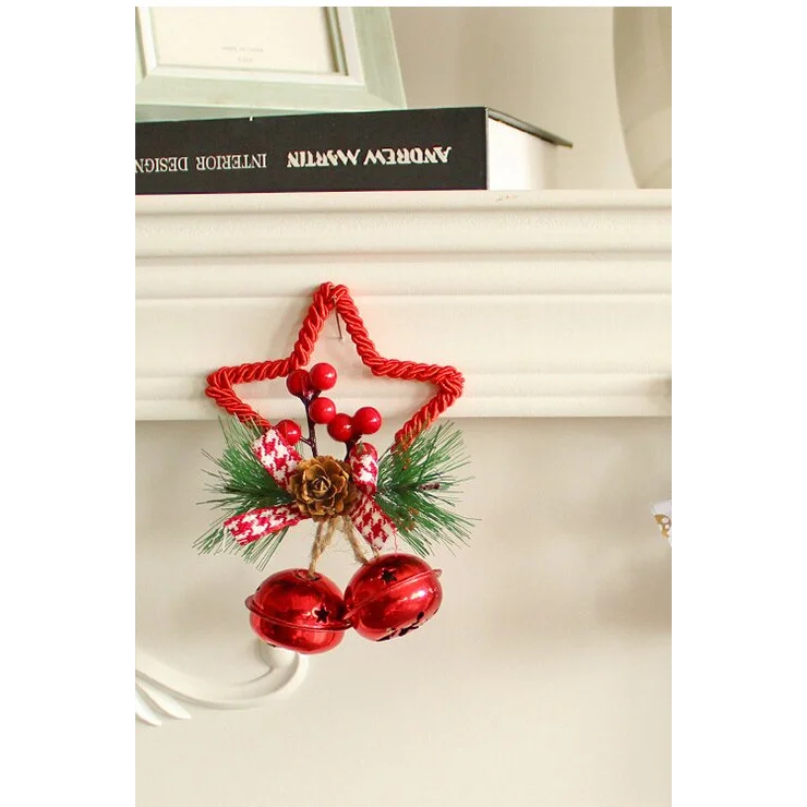 Red Star Christmas Ornament with Bells and Pinecone