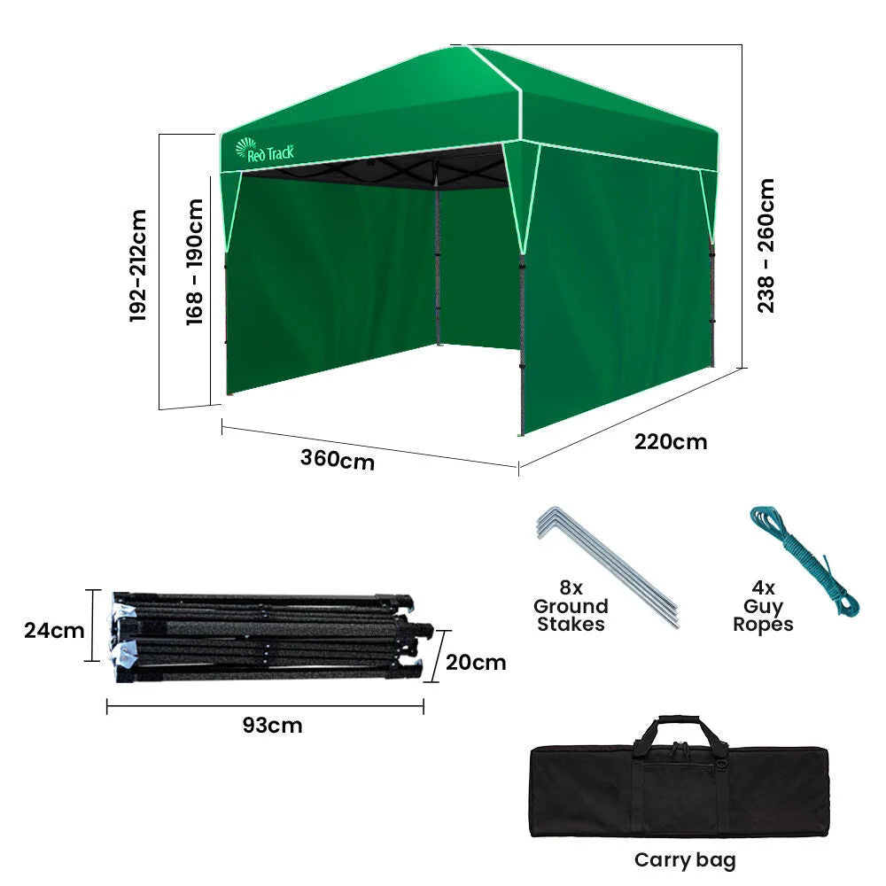 RED TRACK 3.6x2.2m Ultra Compact Folding Gazebo Walls Carry