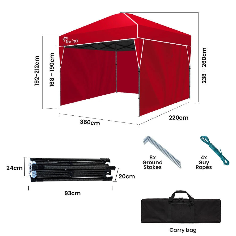 RED TRACK 3.6x2.2m Ultra Compact Folding Gazebo Walls Carry