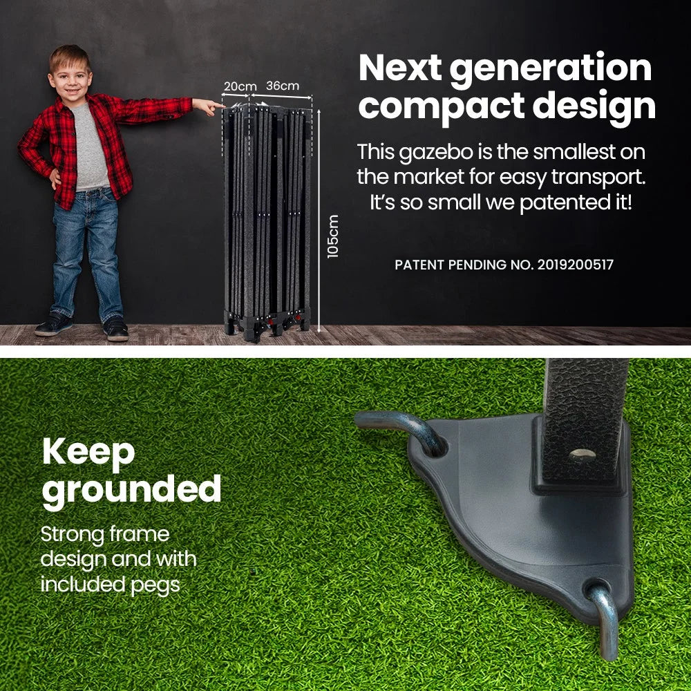 RED TRACK 3.6x2.2m Ultra Compact Folding Gazebo Walls Carry