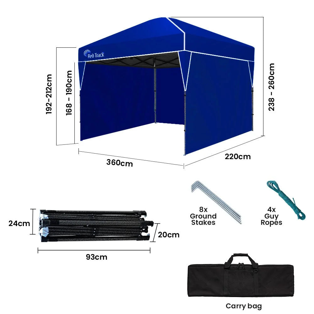 RED TRACK 3.6x2.2m Ultra Compact Folding Gazebo Walls Carry