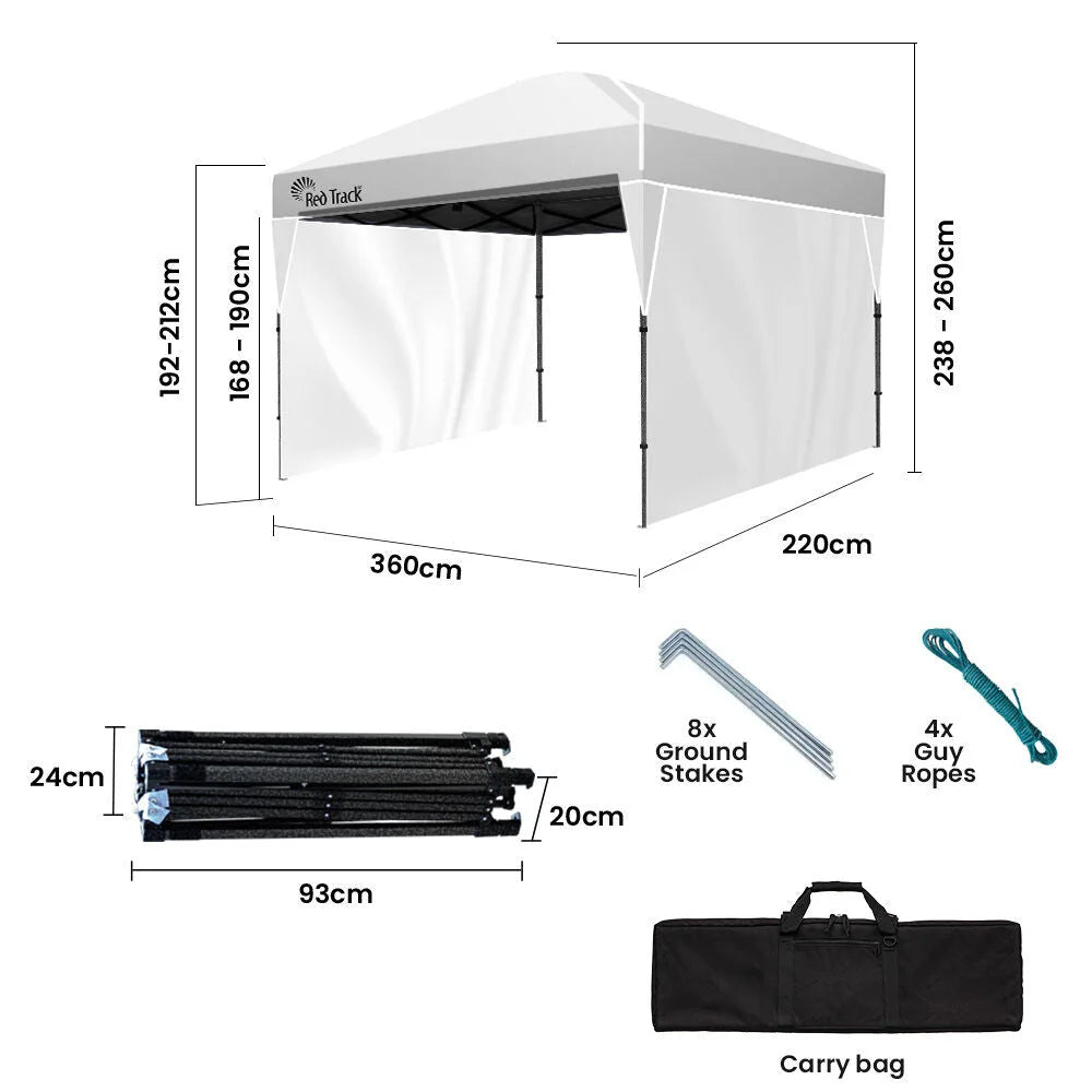 RED TRACK 3.6x2.2m Ultra Compact Folding Gazebo Walls Carry