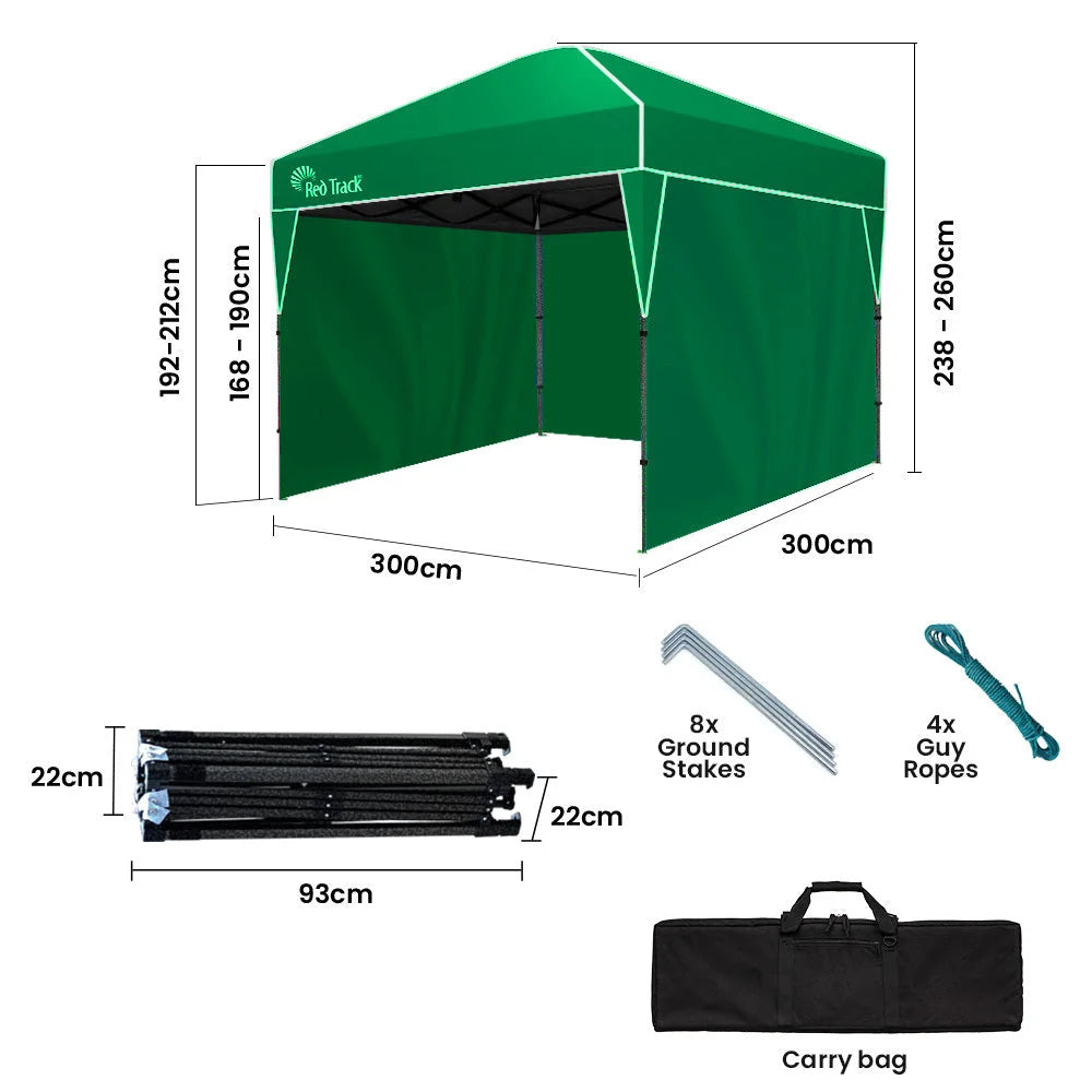RED TRACK 3x3m Ultra Compact Folding Gazebo Walls Carry bag