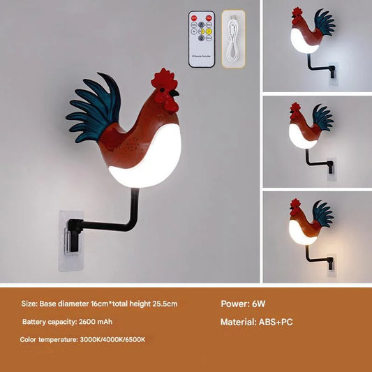 Red USB Rechargeable Rooster Wall Lamp with Sound