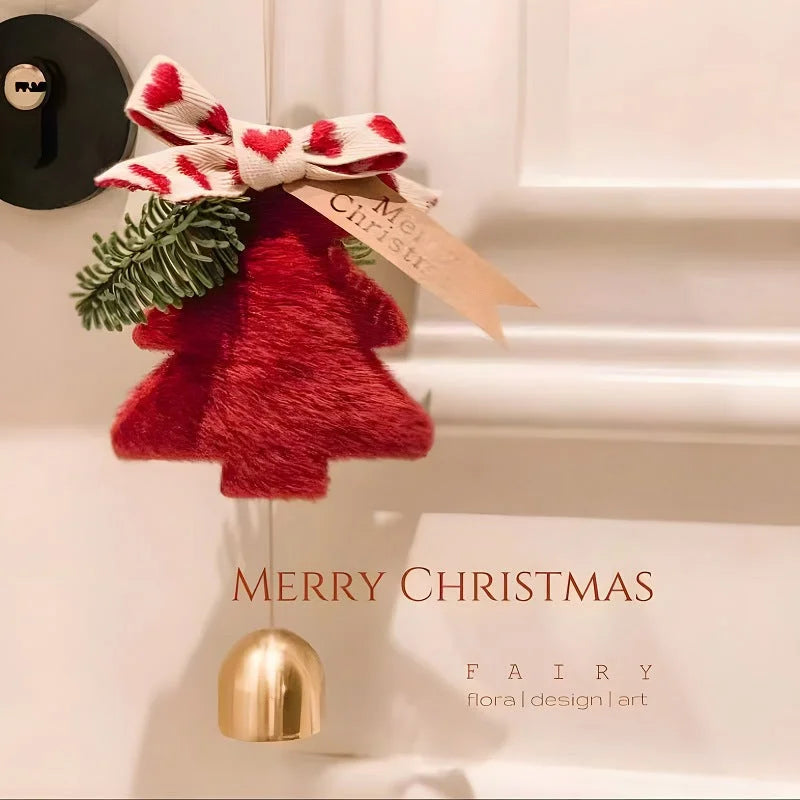 Red Velvet Christmas Tree Ornament with Ribbon and Bell