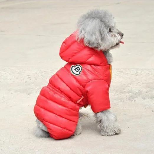 Red Warm Puffer Dog Coat - Waterproof Four-Legged Winter