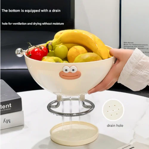 Red Whimsical Covered Fruit Bowl with Flip Lid & Drainer