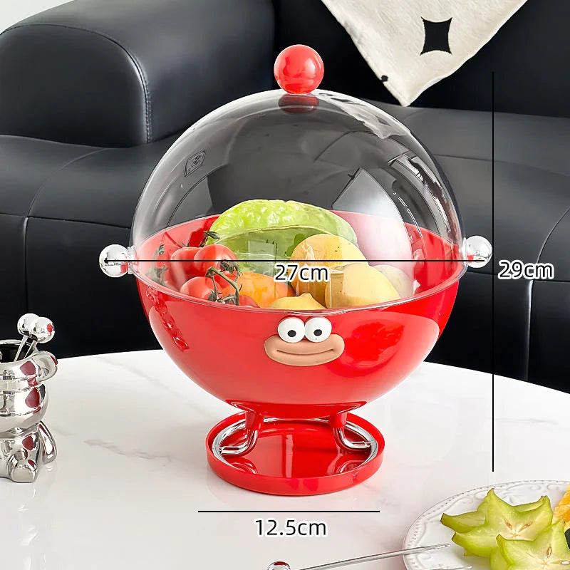 Red Whimsical Covered Fruit Bowl with Flip Lid & Drainer