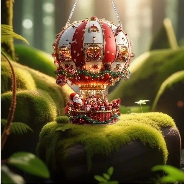Red Whimsical Santa’s Hot Air Balloon Ornament - 2D Flat