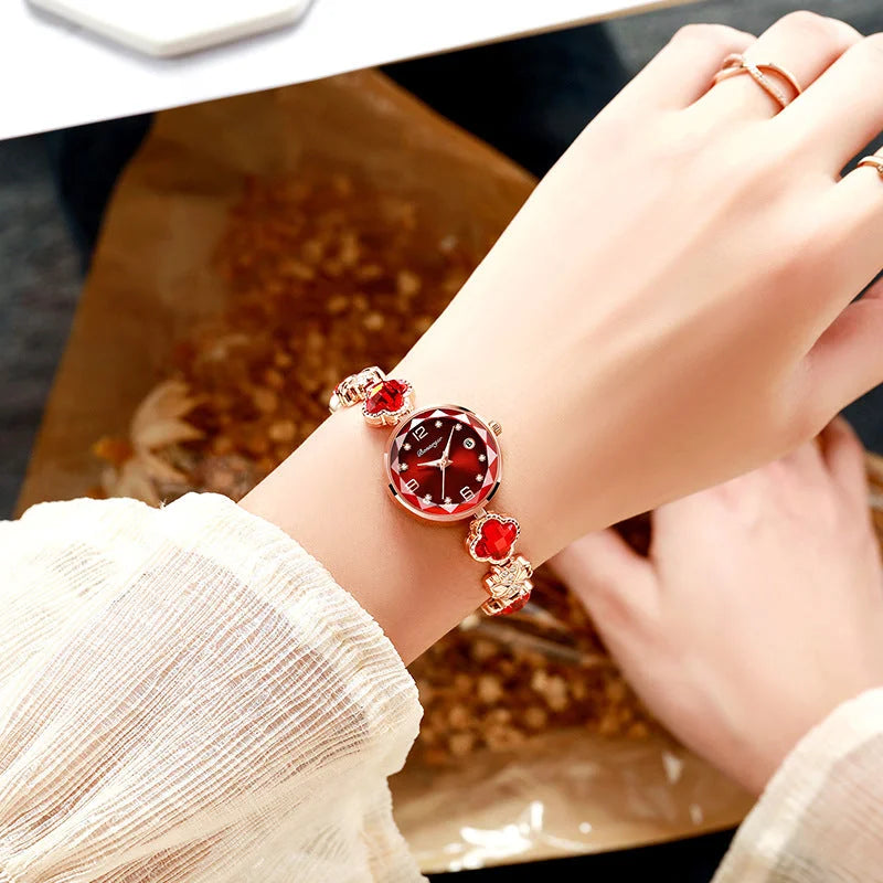 Red Women’s Four-Leaf Clover Quartz Watch with Red Dial