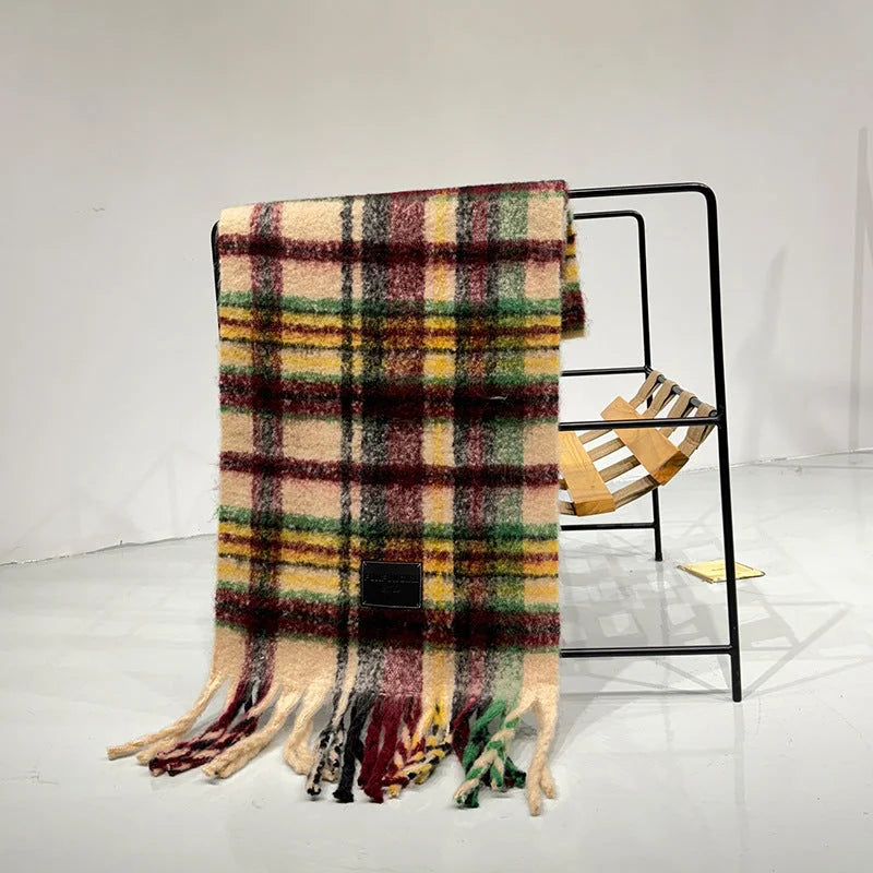 Red yellow Plaid Color Block Women s Scarf