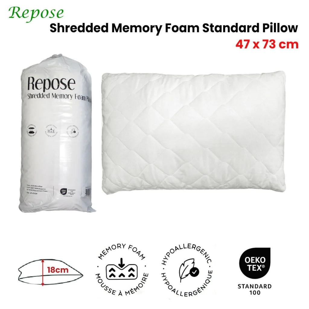 Repose Shredded Memory Foam Standard Pillow 47x73cm - Home
