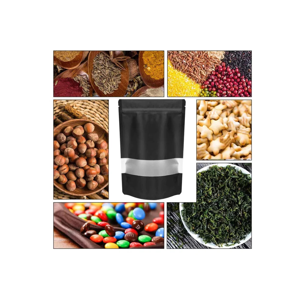 Resealable Mylar Stand Up Bags 100x 28.5x19cm Black Food