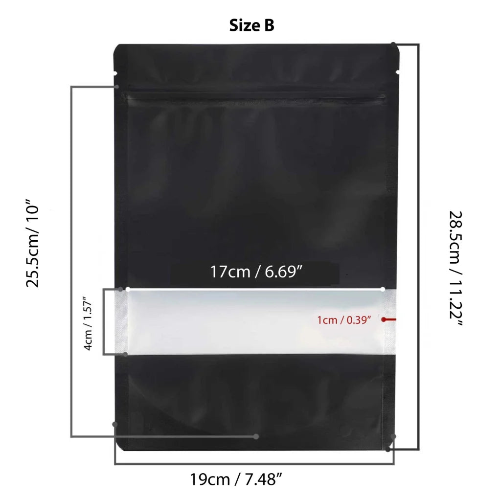Resealable Mylar Stand Up Bags 100x 28.5x19cm Black Food