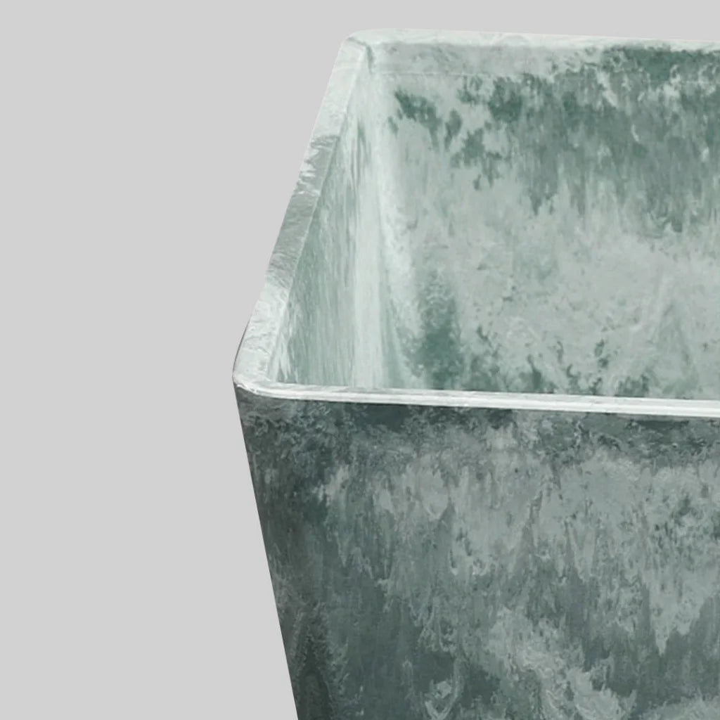Resin Plant Flower Pot 27cm Green Grey Square in Cement Pattern Planter Cachepot for Indoor Home Office