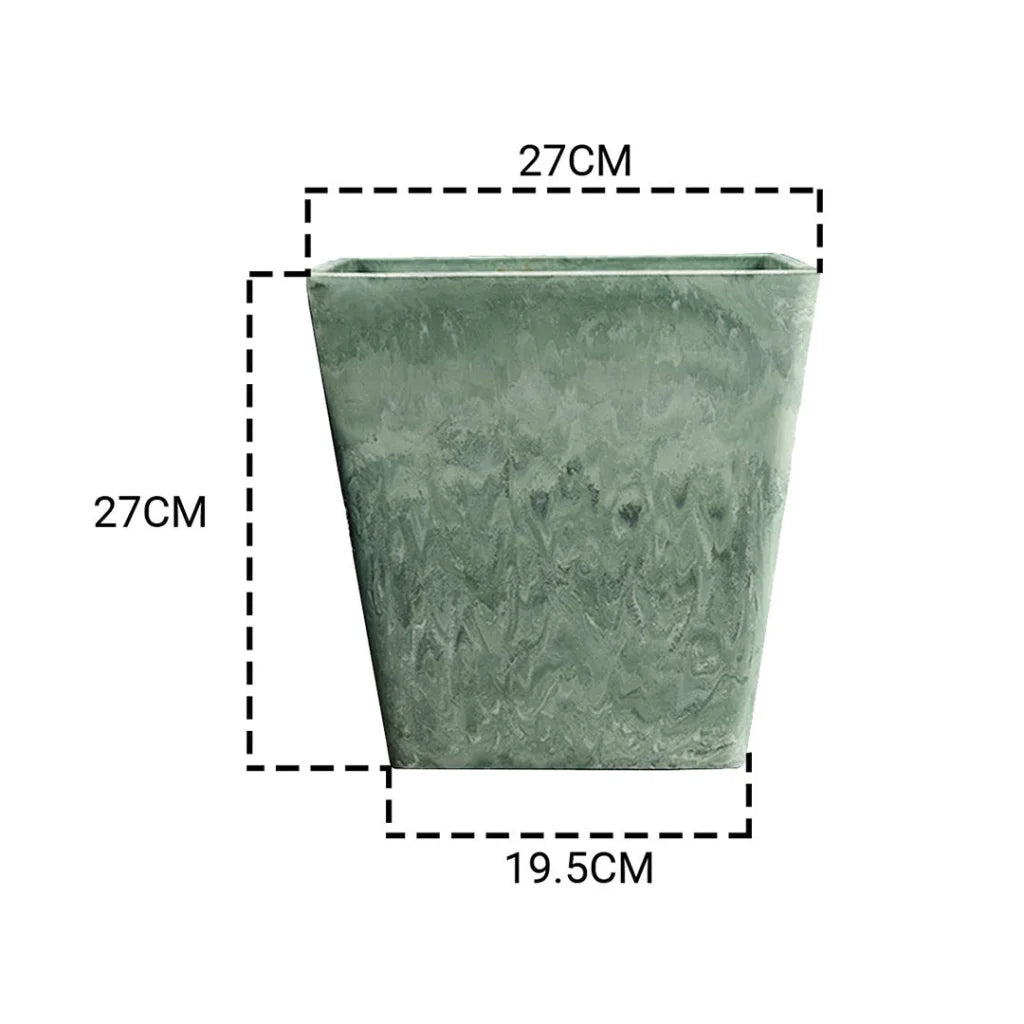 Resin Plant Flower Pot 27cm Green Grey Square in Cement Pattern Planter Cachepot for Indoor Home Office