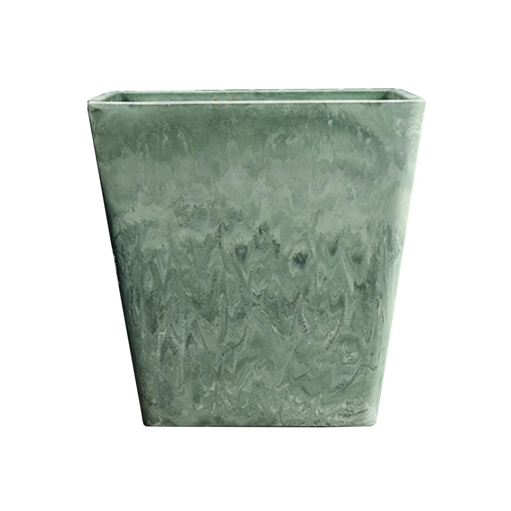 Resin Plant Flower Pot 27cm Green Grey Square in Cement Pattern Planter Cachepot for Indoor Home Office